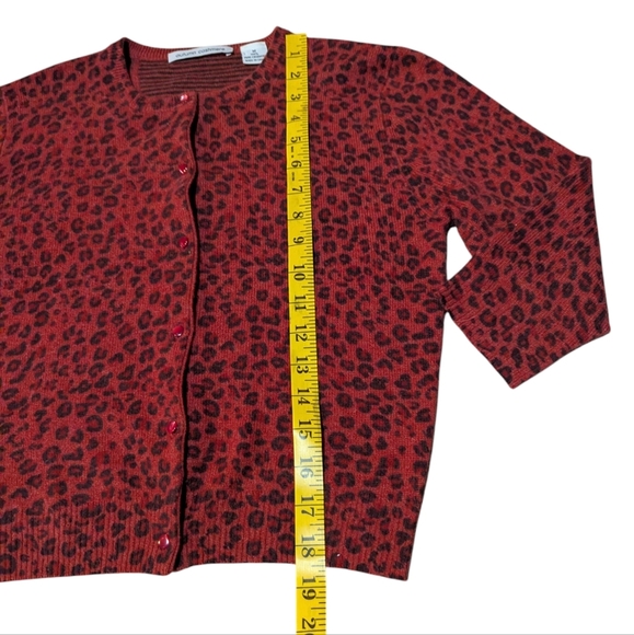AC Autumn Cashmere Cardigan Cropped Red Cheetah Sweater 3/4 Sleeve M Mob Wife - Picture 7 of 8